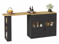 Online Mueble bar extensible - 138-204 x 39 x 104 cm - Mesa de comedor giratoria 360° - con 2 puertas + 2 cajones - MDF - Mueble Bar