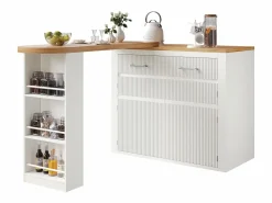 Sale Hauss Spole Mueble bar extensible con 2 cajones y 2 puertas - Tapa extensible con ruedas - y madera Blanco