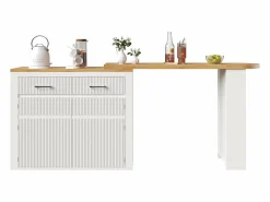 Sale Hauss Spole Mueble bar extensible con 2 cajones y 2 puertas - Tapa extensible con ruedas - y madera Blanco