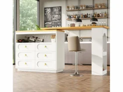 Best Merax Mueble bar extensible con rotación de 360° - Longitud ajustable - con 6 cajones - MDF - Blanco