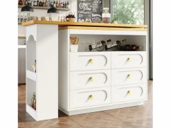 Best Merax Mueble bar extensible con rotación de 360° - Longitud ajustable - con 6 cajones - MDF - Blanco