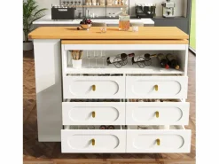 Best Merax Mueble bar extensible con rotación de 360° - Longitud ajustable - con 6 cajones - MDF - Blanco