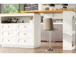 Best Merax Mueble bar extensible con rotación de 360° - Longitud ajustable - con 6 cajones - MDF - Blanco