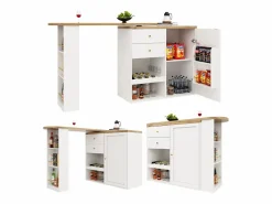 Merax Mueble bar giratorio 360° - 204 x 39 x 104 cm - con 2 cajones + mueble con puertas - MDF -