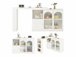 Merax Mueble Bar Giratorio - 3 Puertas y Estantes de Almacenamiento - Madera MDF y Vidrio - Para Comedor o Sala -