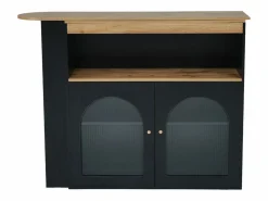 Online Merax Mueble bar giratorio - 2 puertas, 3 estantes de almacenamiento y nicho - Tapa efecto madera MDF - LED - Natural y Negro
