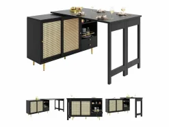 Online Mueble bar giratorio - 2 puertas, cajones y estantes de almacenaje - MDF y efecto ratán - Mueble Bar
