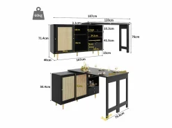 Online Mueble bar giratorio - 2 puertas, cajones y estantes de almacenaje - MDF y efecto ratán - Mueble Bar