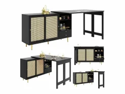 Online Mueble bar giratorio - 2 puertas, cajones y estantes de almacenaje - MDF y efecto ratán - Mueble Bar