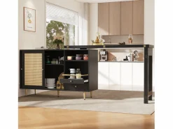 Online Mueble bar giratorio - 2 puertas, cajones y estantes de almacenaje - MDF y efecto ratán - Mueble Bar