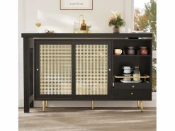 Online Mueble bar giratorio - 2 puertas, cajones y estantes de almacenaje - MDF y efecto ratán - Mueble Bar