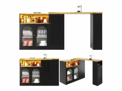Merax Mueble Bar Giratorio - 4 Puertas y Estantes de Almacenamiento - LEDs - Madera MDF - y Natural