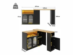 Merax Mueble Bar Giratorio - 4 Puertas y Estantes de Almacenamiento - LEDs - Madera MDF - y Natural