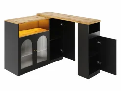 Merax Mueble Bar Giratorio - 4 Puertas y Estantes de Almacenamiento - LEDs - Madera MDF - y Natural