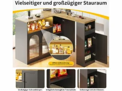 Merax Mueble Bar Giratorio - 4 Puertas y Estantes de Almacenamiento - LEDs - Madera MDF - y Natural