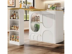 Merax Mueble bar giratorio - 138 x 73 x 105 cm - 3 puertas + separadores extraíbles - MDF + Metal -