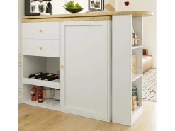 Sale Mueble bar giratorio - 204 x 39 x 104 cm - con 2 cajones y 1 puerta - 5 espacios de almacenamiento abiertos - Mueble Bar