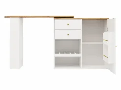 Sale Mueble bar giratorio - 204 x 39 x 104 cm - con 2 cajones y 1 puerta - 5 espacios de almacenamiento abiertos - Mueble Bar