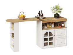 Mueble bar giratorio - Mesa de bar extensible con 2 cajones y 1 puerta de cristal - almacenamiento abierto -