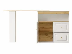 Mueble bar giratorio - Mesa de bar extensible con 2 cajones y 1 puerta de cristal - almacenamiento abierto -
