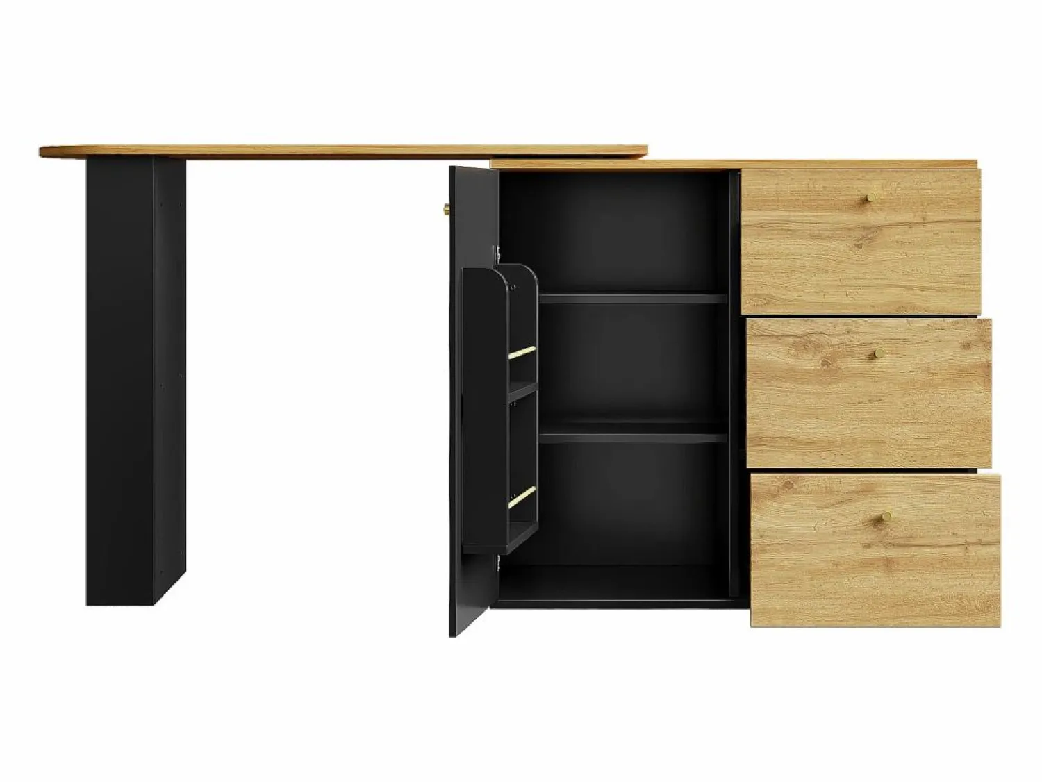 Online Mueble bar giratorio - Mesa de bar extensible con 3 cajones y 1 puerta - almacenamiento abierto - Negro