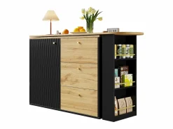 Online Mueble bar giratorio - Mesa de bar extensible con 3 cajones y 1 puerta - almacenamiento abierto - Negro