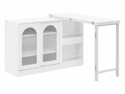 Online Mueble bar giratorio - Mesa de bar con 2 puertas de cristal y 2 compartimentos de almacenamiento abiertos - parte superior giratoria Blanco
