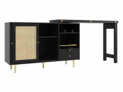 Hauss Spole Mueble bar giratorio con 2 puertas correderas de ratán y cajón -