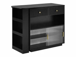 New Hauss Spole Mueble bar giratorio con enchufes, iluminación LED y tablero perforado - Negro