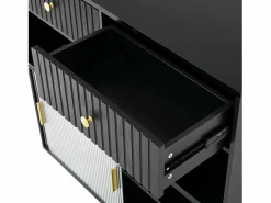 New Hauss Spole Mueble bar giratorio con enchufes, iluminación LED y tablero perforado - Negro