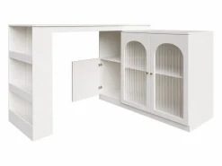 Best Hauss Spole Mueble bar giratorio con 3 puertas, 2 de ellas de cristal, estantes abiertos incluidos, cuerpo - 120x40x103cm Blanco
