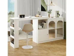 Best Hauss Spole Mueble bar giratorio con 3 puertas, 2 de ellas de cristal, estantes abiertos incluidos, cuerpo - 120x40x103cm Blanco