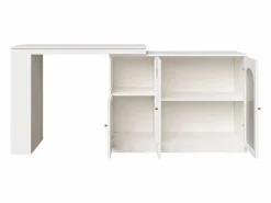Best Hauss Spole Mueble bar giratorio con 3 puertas, 2 de ellas de cristal, estantes abiertos incluidos, cuerpo - 120x40x103cm Blanco