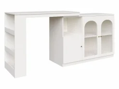 Best Hauss Spole Mueble bar giratorio con 3 puertas, 2 de ellas de cristal, estantes abiertos incluidos, cuerpo - 120x40x103cm Blanco