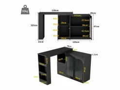 Clearance Hauss Spole Mueble bar giratorio con 3 puertas, 2 de ellas de cristal, estantes abiertos incluidos, cuerpo - 120x40x103cm Negro