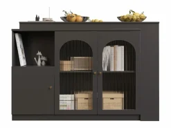 Clearance Hauss Spole Mueble bar giratorio con 3 puertas, 2 de ellas de cristal, estantes abiertos incluidos, cuerpo - 120x40x103cm Negro