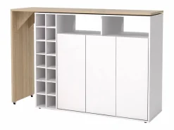 Vente-unique Mueble bar giratorio con almacenaje - Blanco y Natural - VINALO