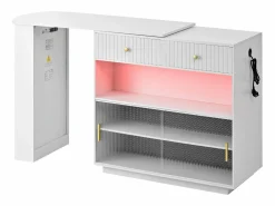 Hauss Spole Mueble bar giratorio con enchufes, iluminación LED y tablero perforado -