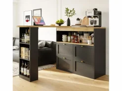 Discount Mueble bar giratorio con 4 cajones y 1 nicho, cuerpo con tapa chapada en madera - 138x39x104cm Mueble Bar