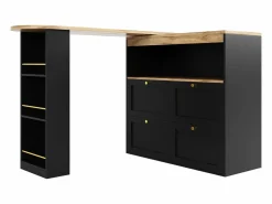 Discount Mueble bar giratorio con 4 cajones y 1 nicho, cuerpo con tapa chapada en madera - 138x39x104cm Mueble Bar