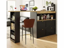 Discount Mueble bar giratorio con 4 cajones y 1 nicho, cuerpo con tapa chapada en madera - 138x39x104cm Mueble Bar