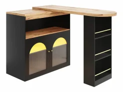 Discount Hauss Spole Mueble bar giratorio con iluminación LED y 2 puertas de cristal - y natural claro Negro