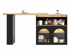 Discount Hauss Spole Mueble bar giratorio con iluminación LED y 2 puertas de cristal - y natural claro Negro
