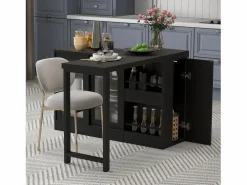 Mueble bar giratorio - Mesa de bar con 2 puertas de cristal y 2 compartimentos de almacenamiento abiertos - parte superior giratoria