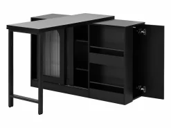Mueble bar giratorio - Mesa de bar con 2 puertas de cristal y 2 compartimentos de almacenamiento abiertos - parte superior giratoria
