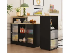 New Mueble bar giratorio y retráctil、Aparador multifuncional - gran espacio de almacenamiento - Mueble Bar