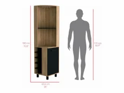 TuHome Mueble Bar Kaia en melamina con 3 estantes , 9 portacopas , 10 botelleros y gabinete inferior , multicolor , 180 cm X 45 cm X 45 cm Negro
