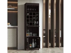 TuHome Mueble Bar kava espresso en melamina con Estante para Copas y Gabinete Inferior , 180.6 cm X 51 cm X 34 cm ,