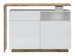 Vente-unique Mueble bar pivotante - 2 puertas 1 cajón 1 estante - MDF - Blanco lacado y roble - ELDIR