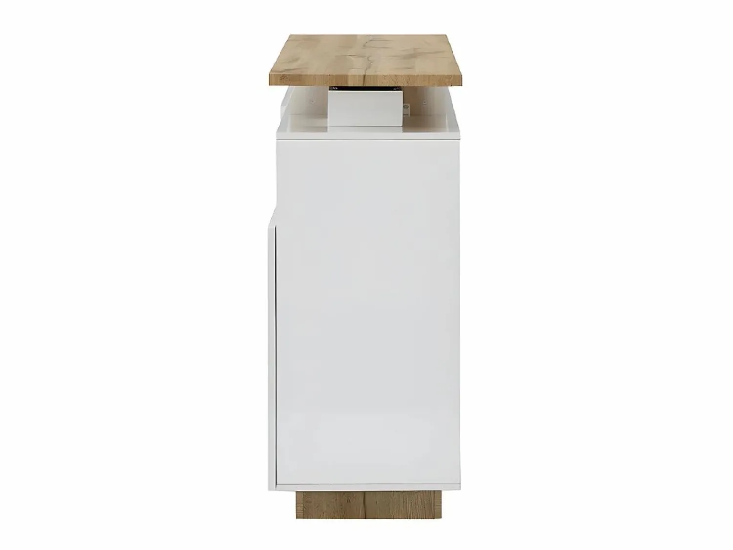 Vente-unique Mueble bar pivotante - 2 puertas 1 cajón 1 estante - MDF - Blanco lacado y roble - ELDIR